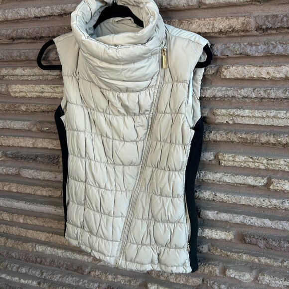 Calvin Klein Puffer Vest Funnel Neck Side Zipper Tan Black Sides Size Small - Picture 6 of 10